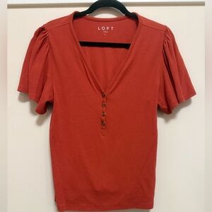 Loft Burnt Orange Flutter Sleeve Top- L